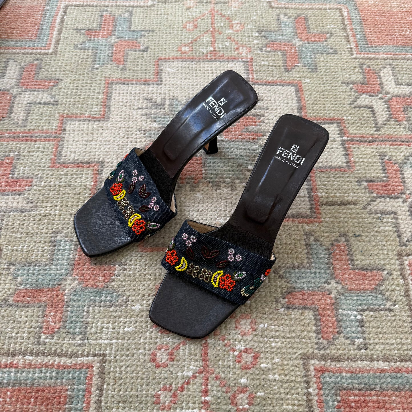 00s Fendi Denim Beaded Mules - US 8