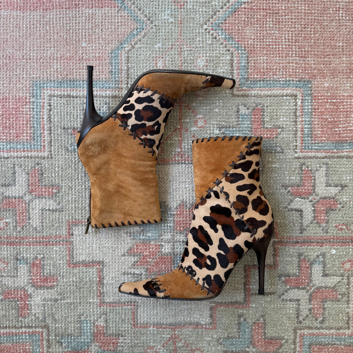 Y2K Casadei Patchwork Animal Print Ankle Boots - US 6