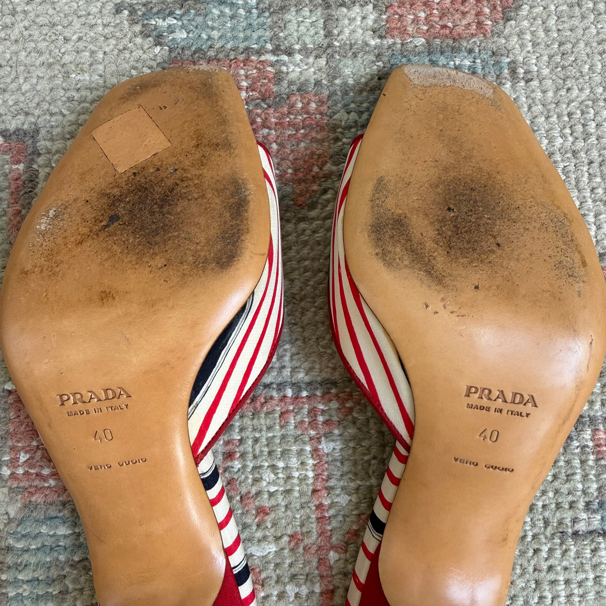 Prada Silk Striped Bow Mules - US 9.5