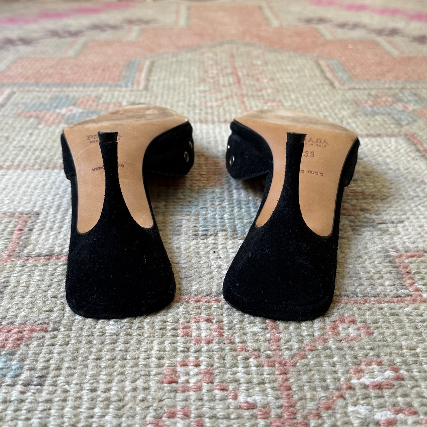 S/S2002 Prada Black Grommet Mules - US 8.5