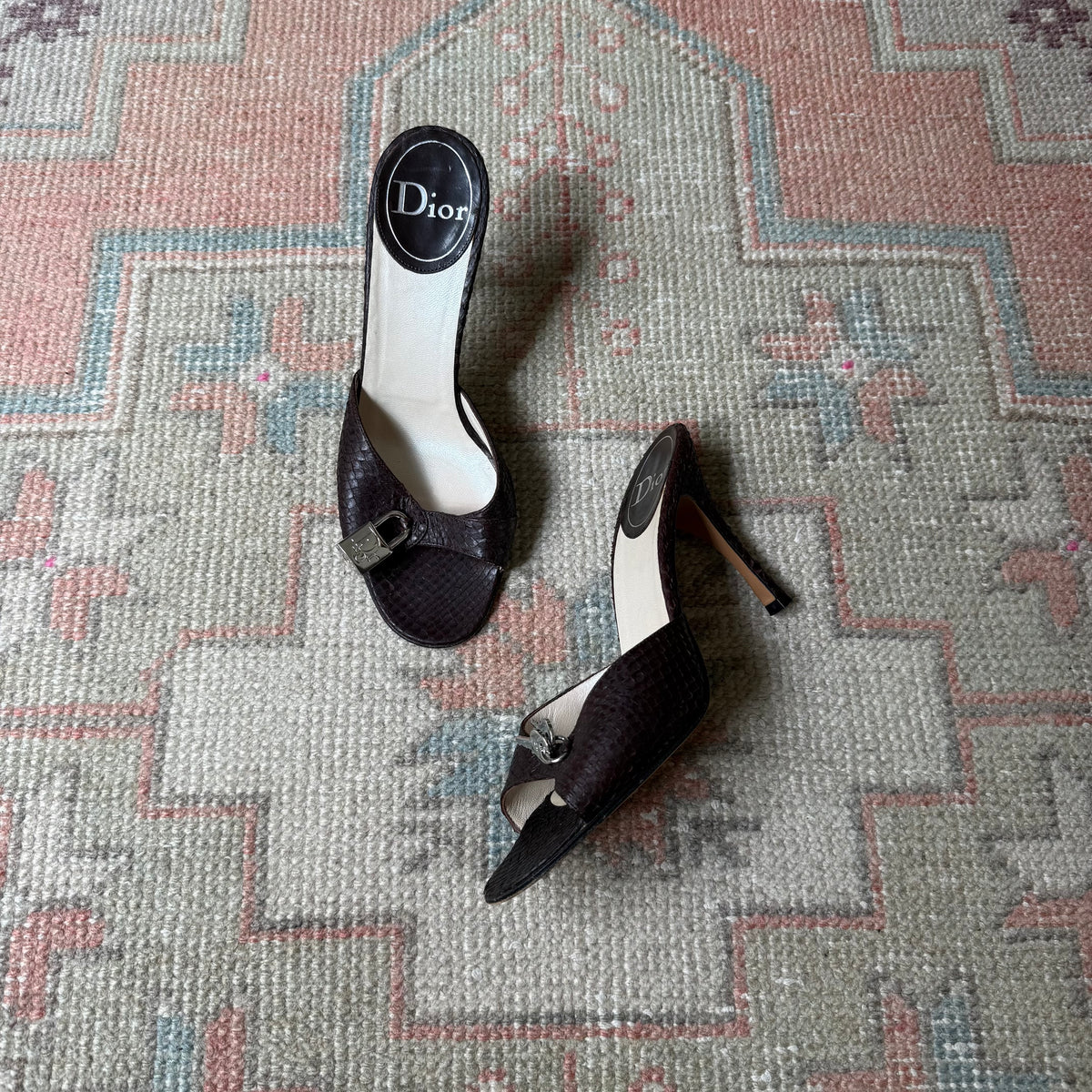S/S2001 Galliano Dior Snake Lock + Key Mules - US 7.5