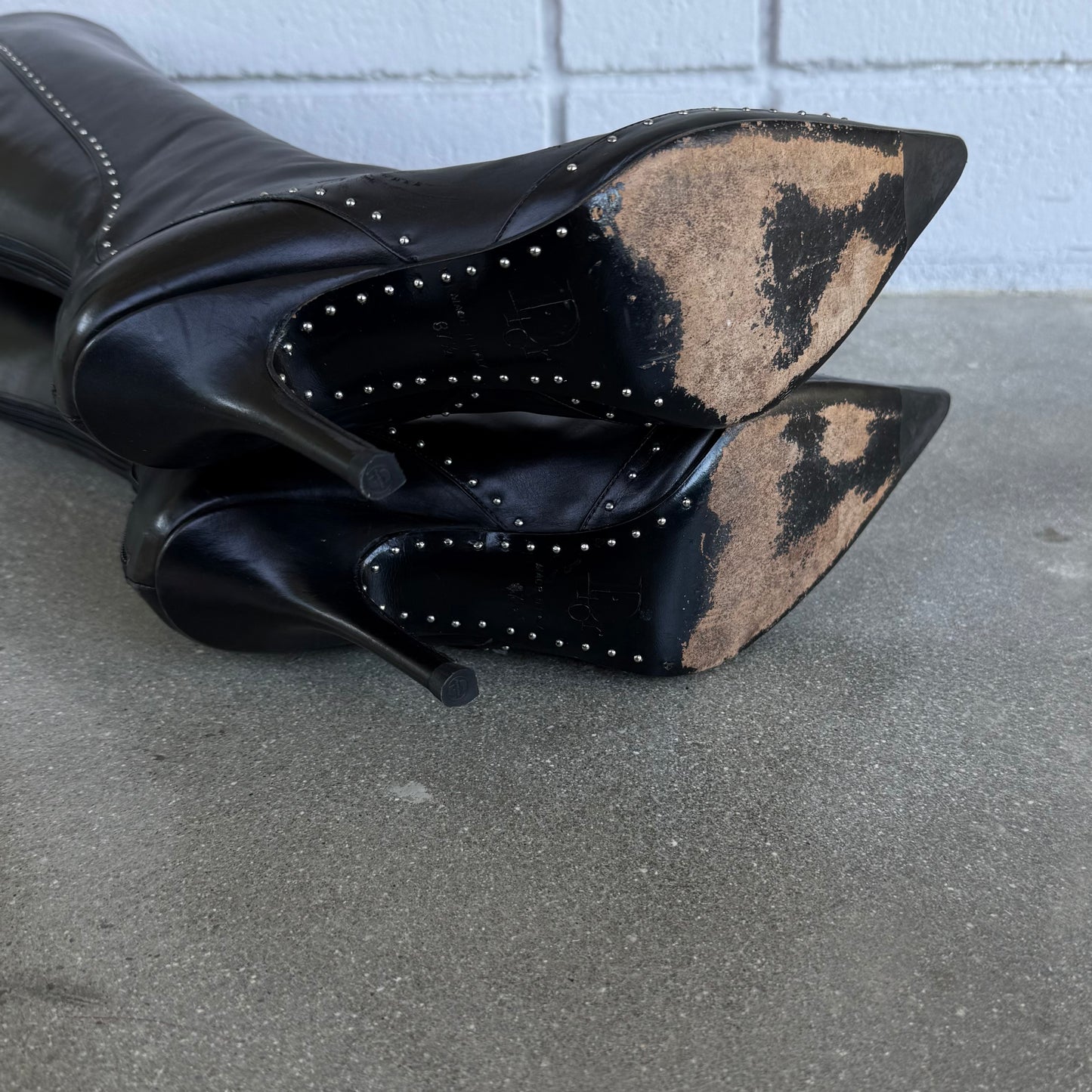 S/S2004 Galliano Dior Black Studded Leather Boots - US 7