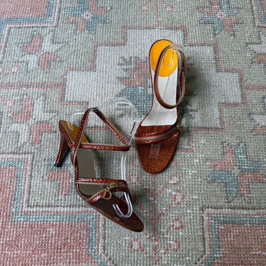 S/S2001 Galliano Dior Bronze Zipper Sandals - US 8-8.5