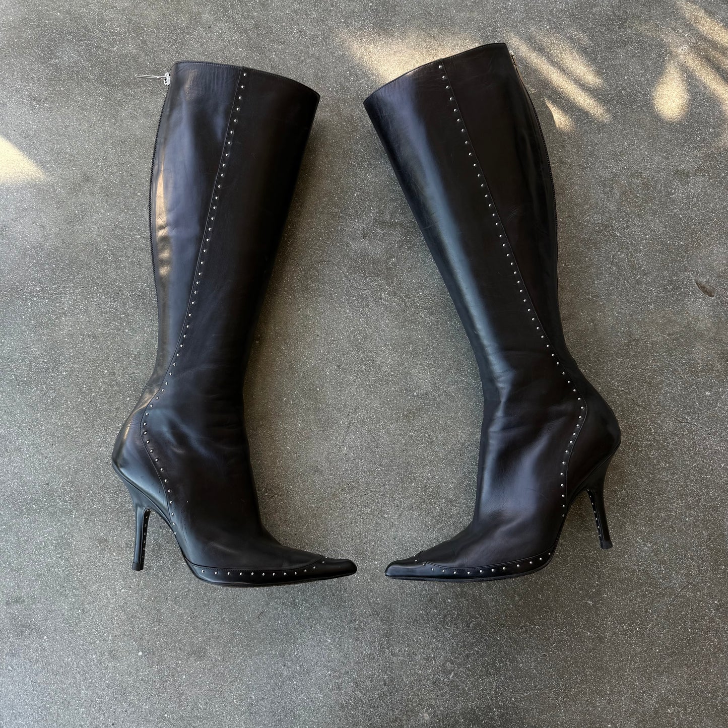 S/S2004 Galliano Dior Black Studded Leather Boots - US 7