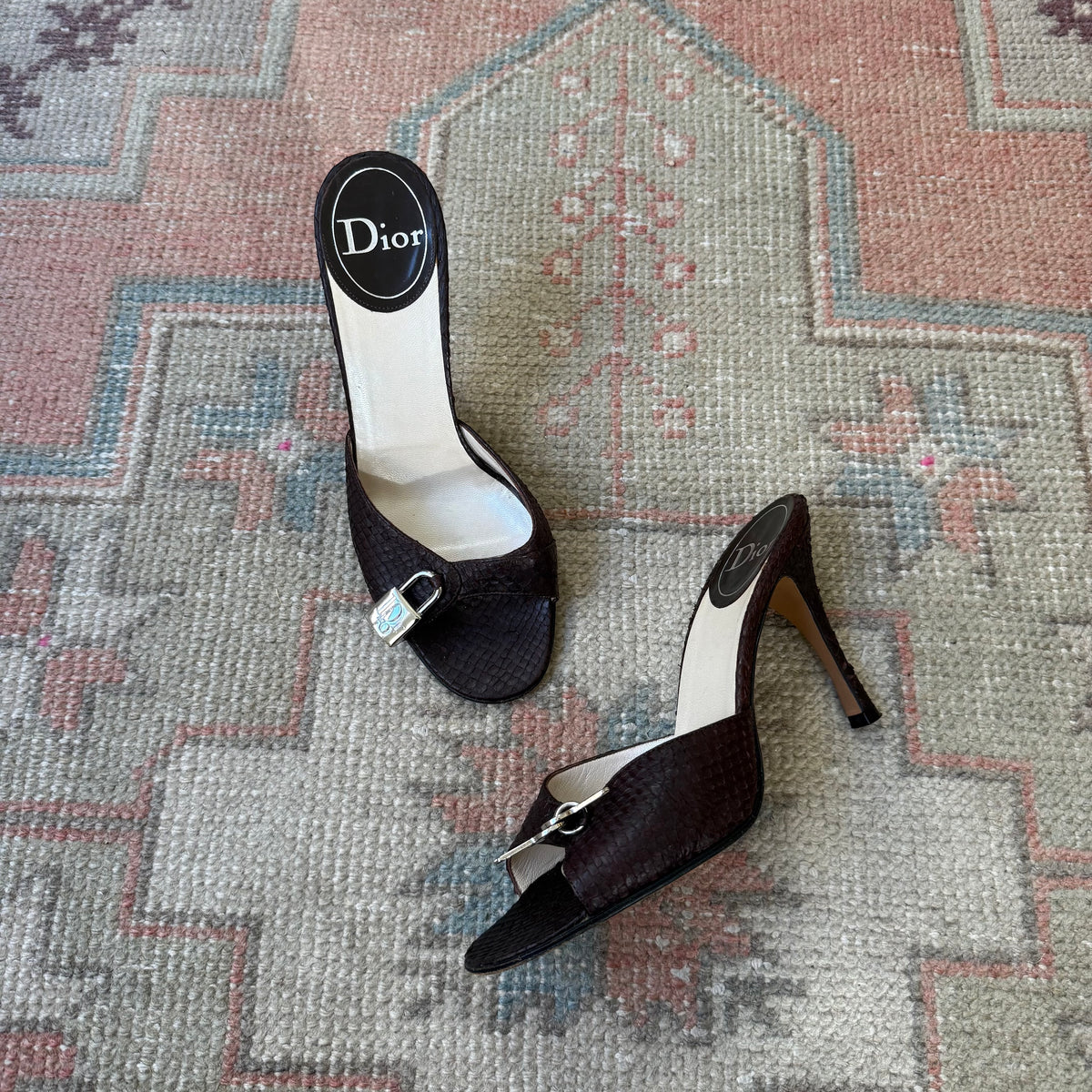 S/S2001 Galliano Dior Brown Lock + Key Mules - US 7.5