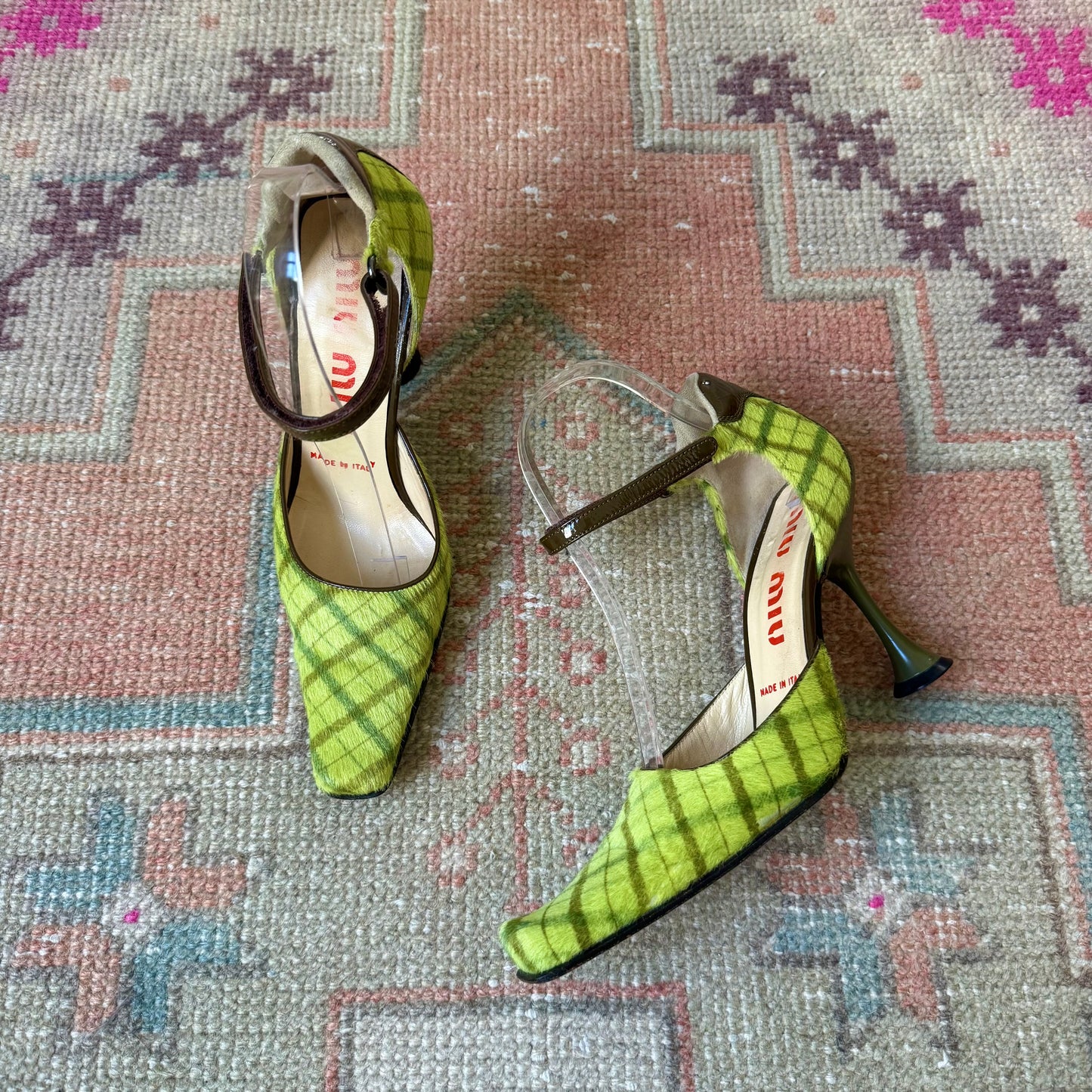 F/W1999 miu miu Ponyhair Tartan Mary Janes - US 6-6.5