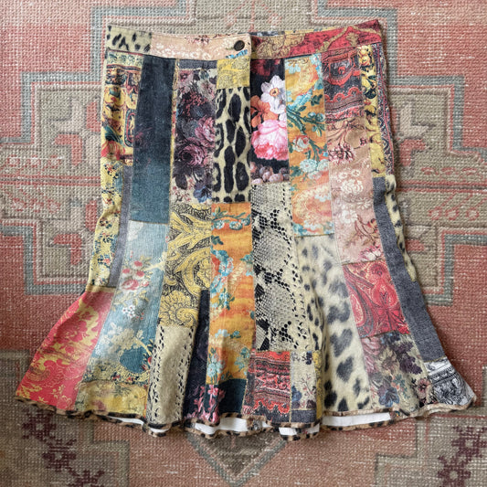 F/W2002 Roberto Cavalli Patchwork Midi Skirt