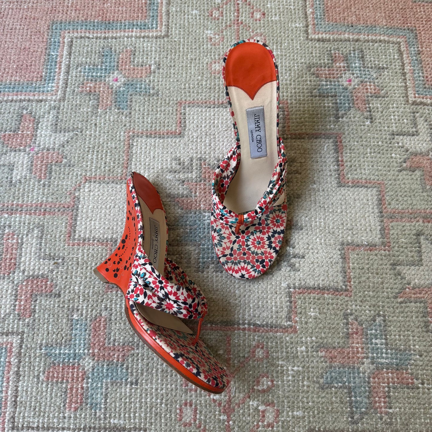 Y2K Jimmy Choo Orange Floral Wedges - US 10-10.5