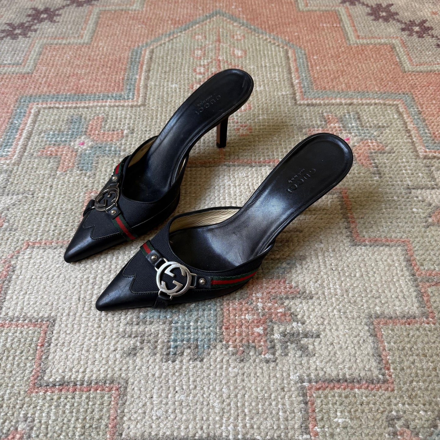 F/W2004 Tom Ford Gucci Logo Canvas Mules - US 6