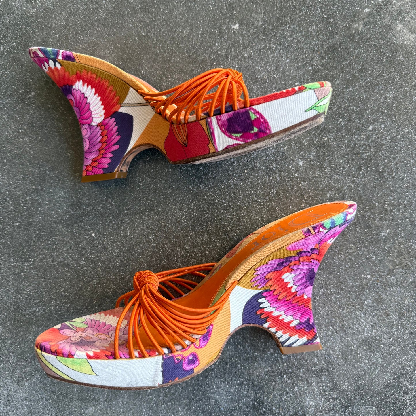 S/S2003 Galliano Dior Tropical Knotted Wedges - US 7.5