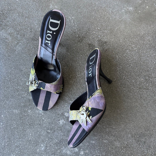 S/S2005 Galliano Dior Chrysanthemum Lock & Key Mules - US 7