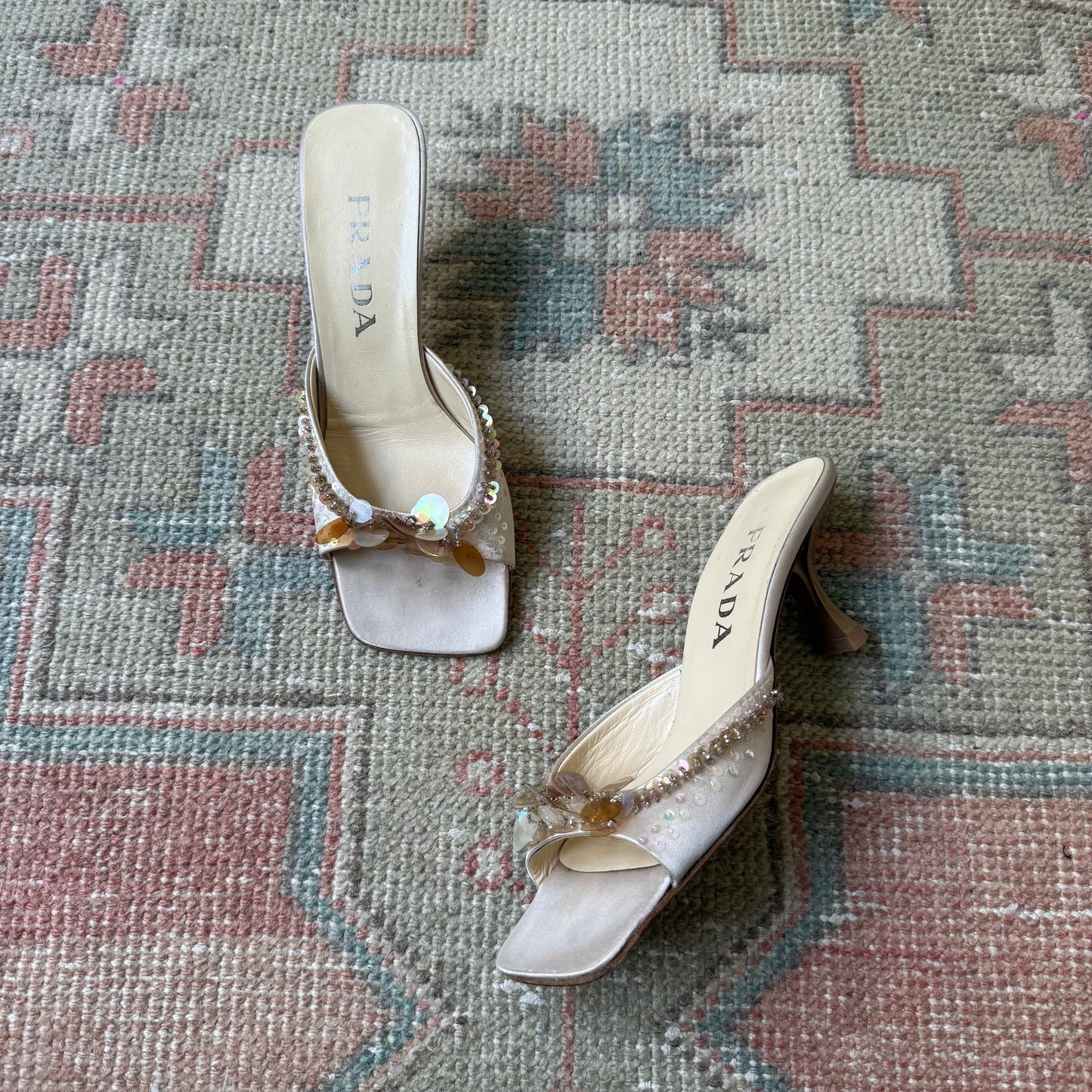 Spring 1999 Prada Silk Satin Sequin Mules - US 7.5