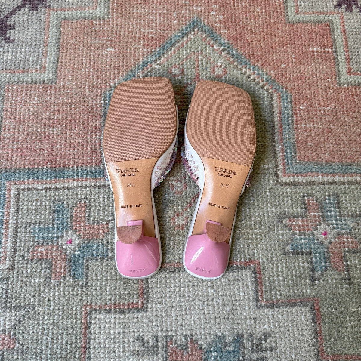 S/S1999 Prada Pink Satin Sequined Mules - US 7.5