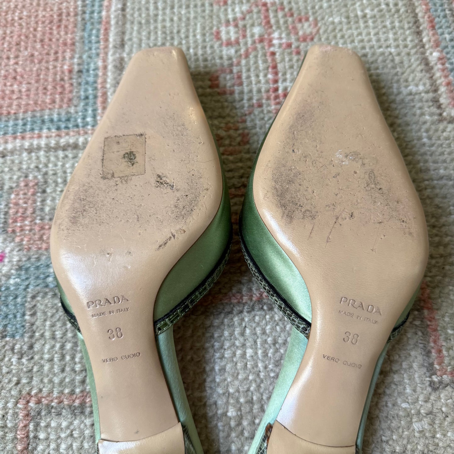 Y2K Prada Silk Satin Floral Lizard Mules - US 8