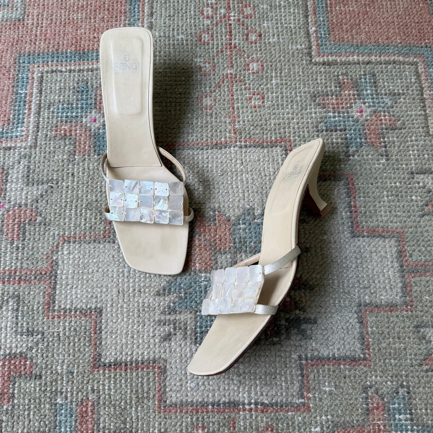 S/S2000 Fendi Cream Mother of Pearl Sandals - US 9-9.5