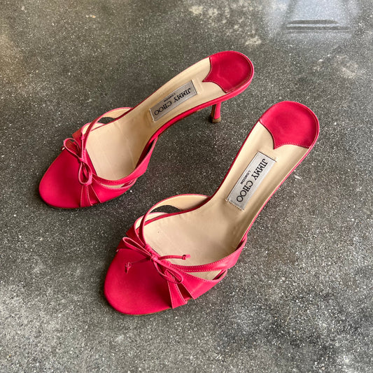 Jimmy Choo Hot Pink Bow Mule Sandals - US 8.5