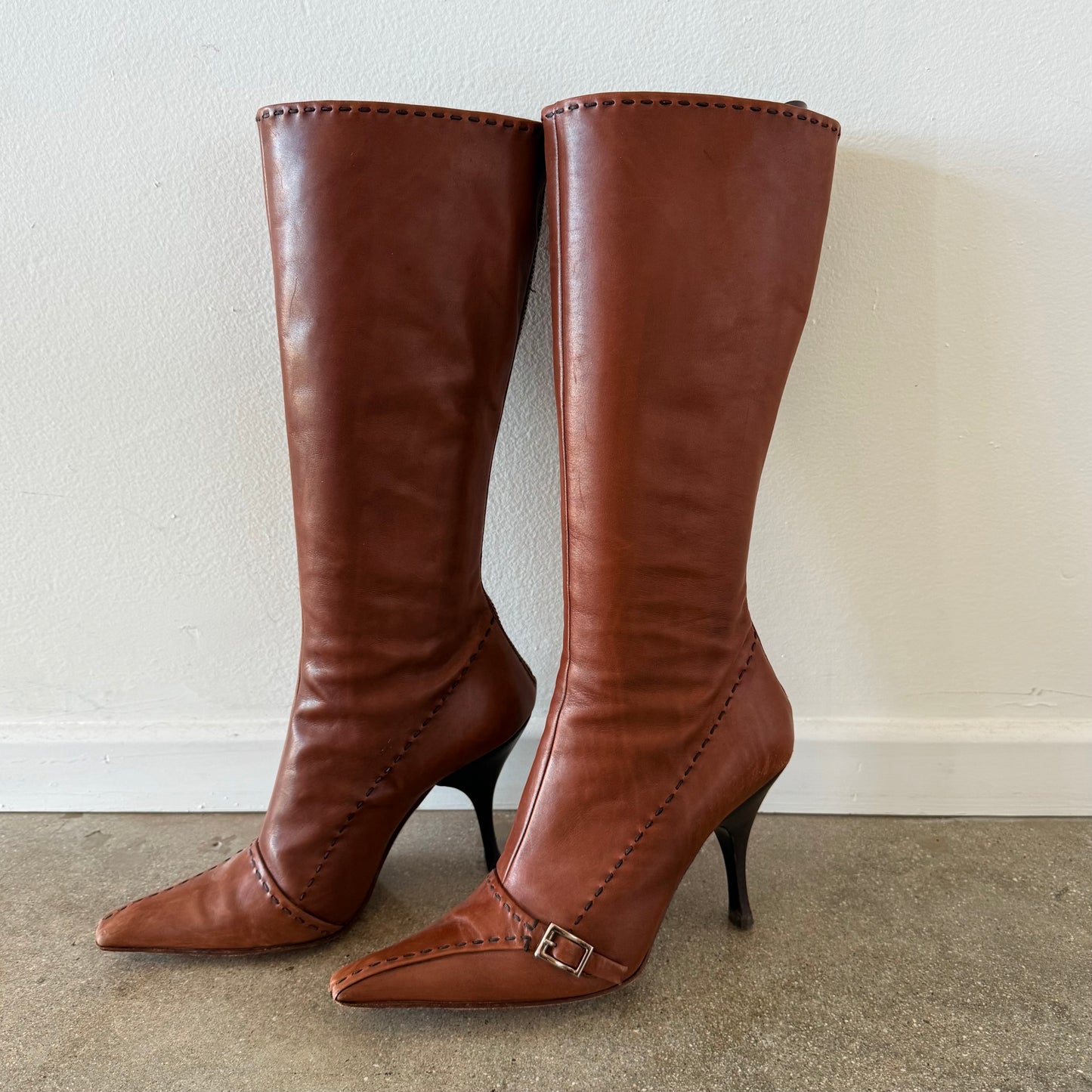 F/W2004 Prada Cognac Buckle Boots - US 6.5-7