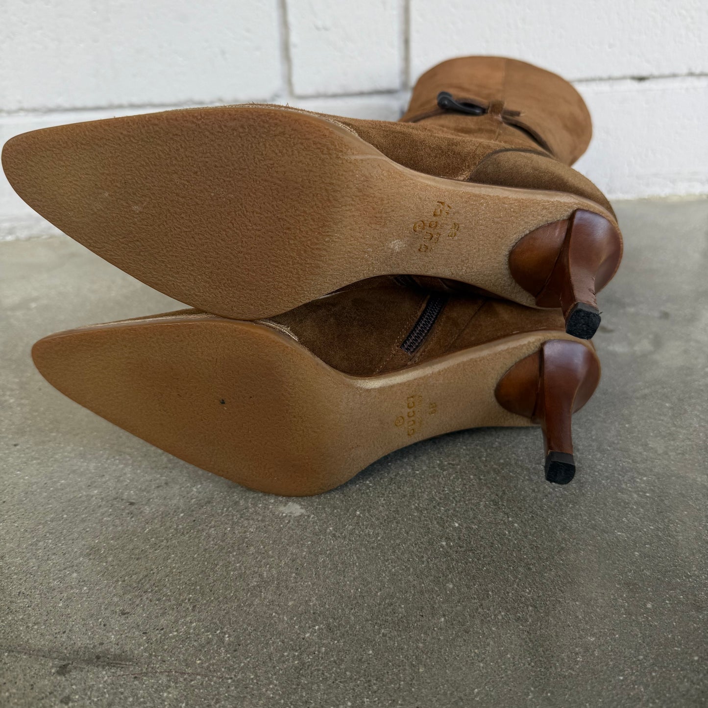 Gucci by Tom Ford Tobacco Suede Buckle Boots - US 6