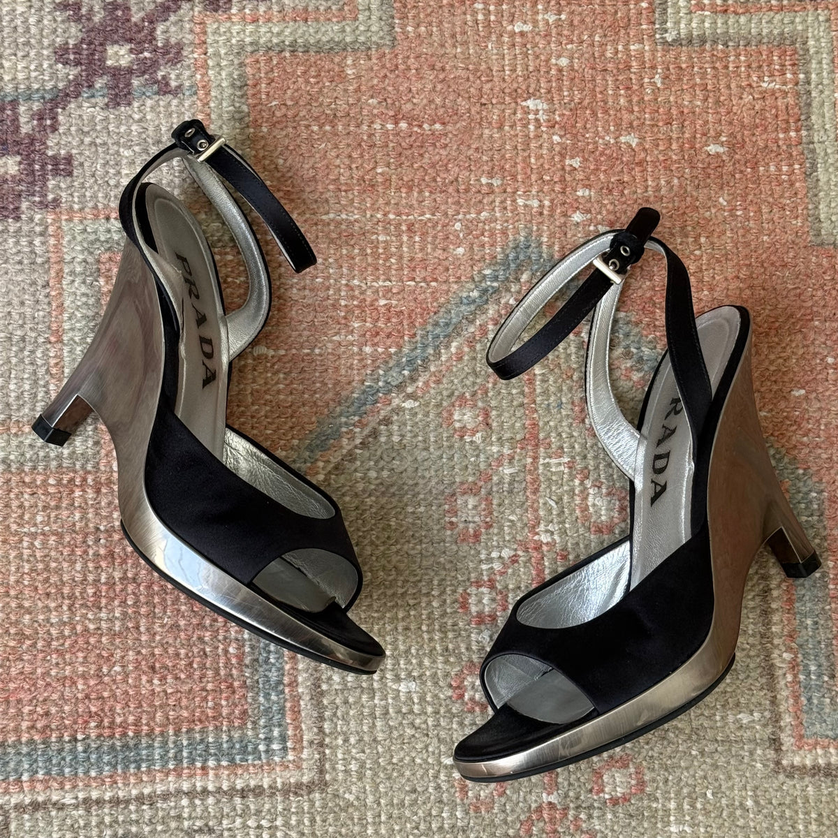 S/S1998 Prada Silver Lucite Wedges - US 6