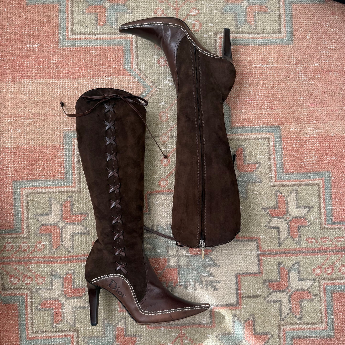 F/W2001 Galliano Dior Chocolate Suede Lace Up Western Boots - US 7
