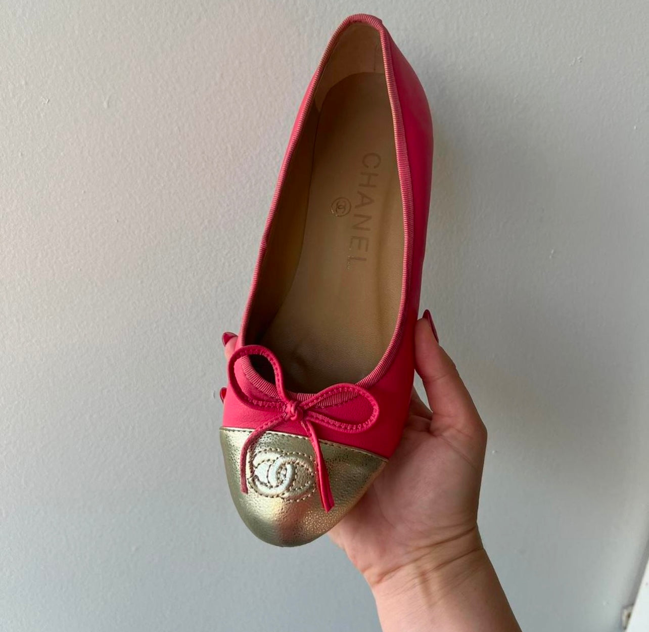 Chanel Pink and Gold Ballet Flats - US 7