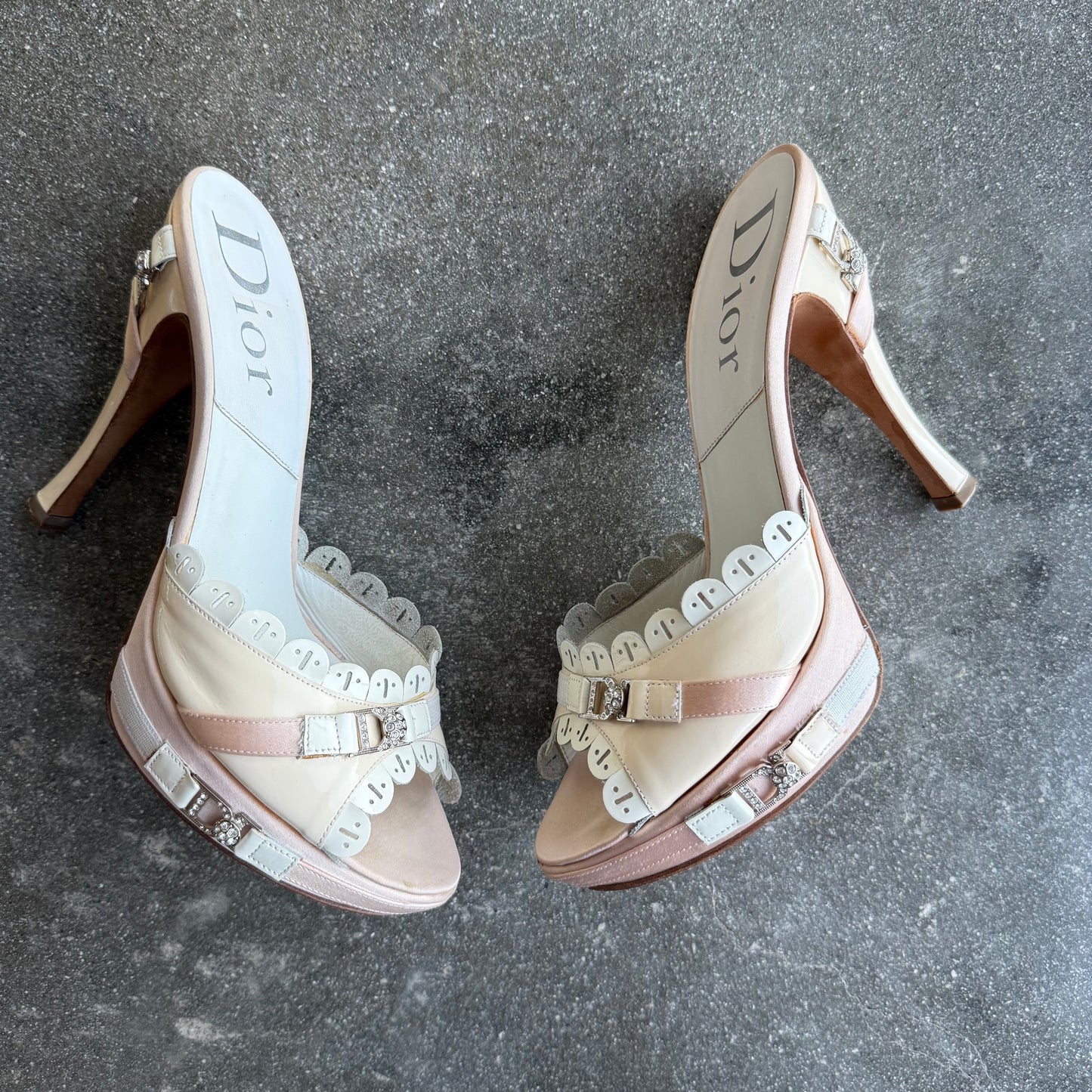 S/S2004 Galliano Dior Patent Leather Scallop Mules - US 9.5