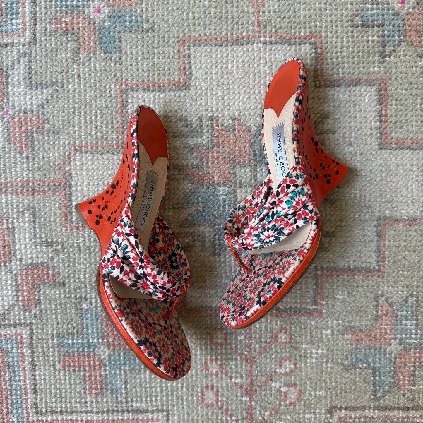 Y2K Jimmy Choo Orange Floral Wedges - US 10-10.5