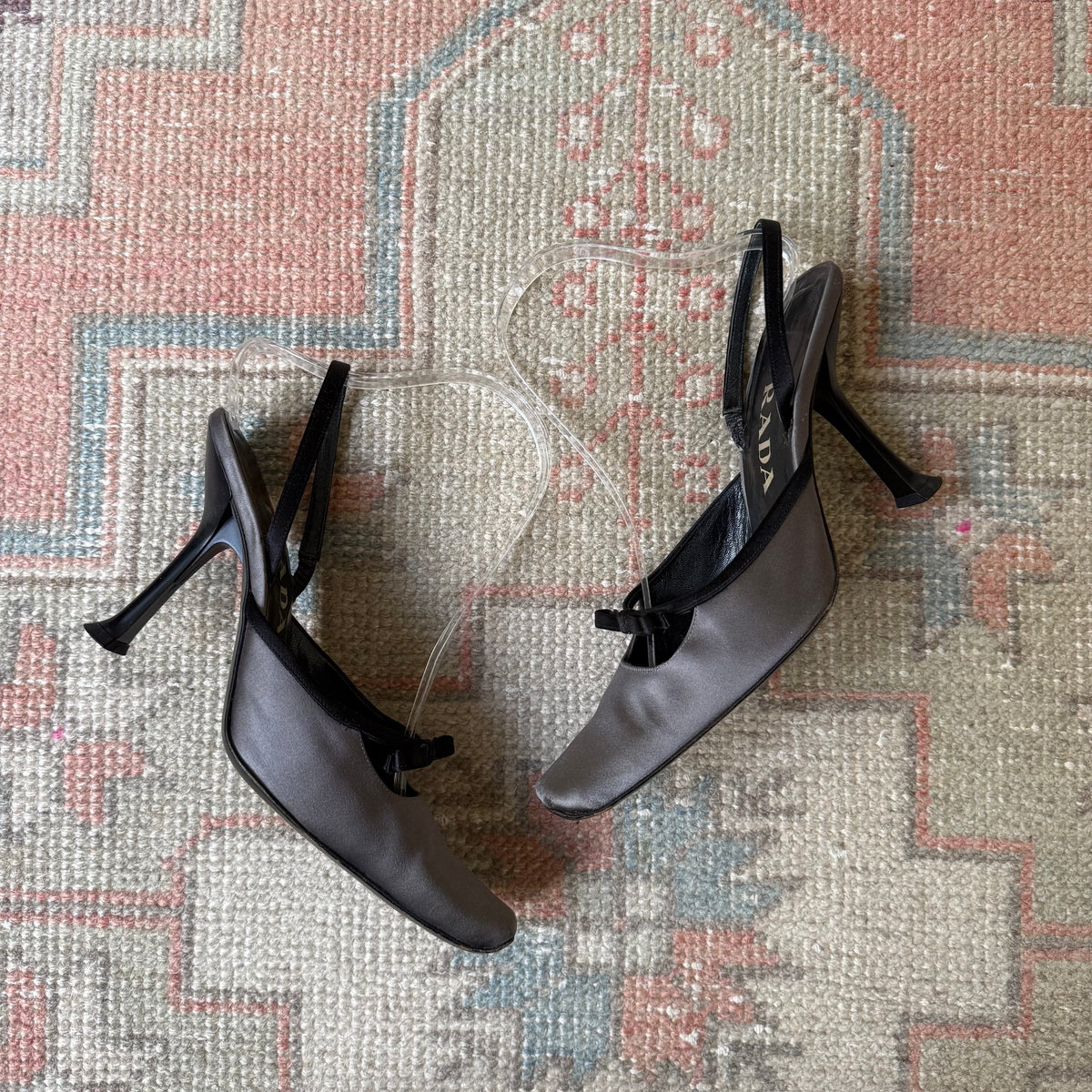 S/S1999 Prada Gray Silk Satin Bow Slingbacks - US 7.5