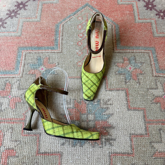 F/W1999 miu miu Ponyhair Tartan Mary Janes - US 5.5-6