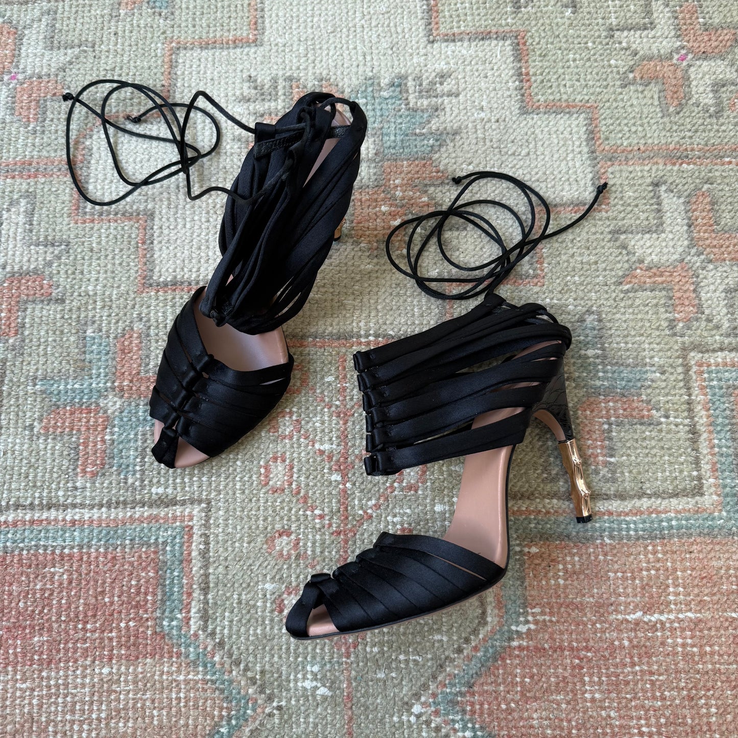 S/S2004 Tom Ford Gucci Satin Wrap Bamboo Heels - US 7.5