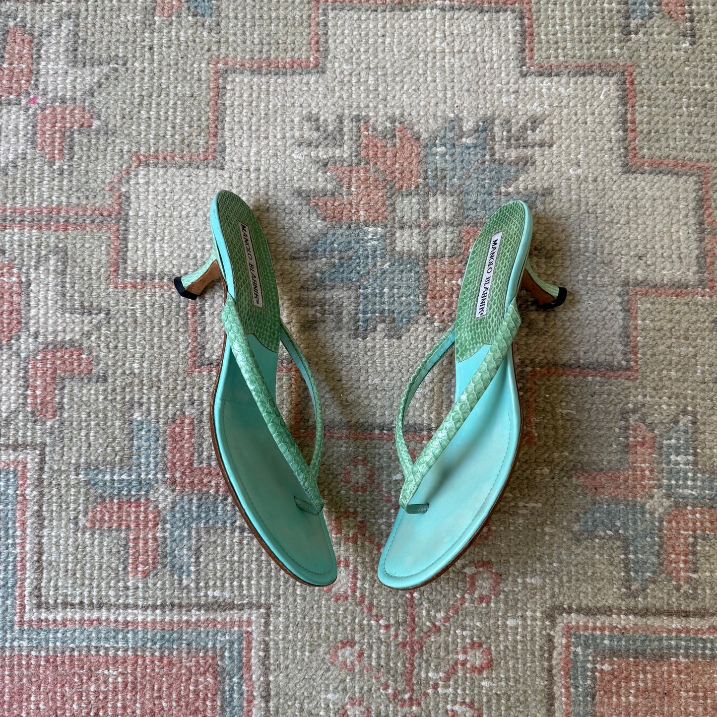 Y2K Manolo Blahnik Aquamarine Thong Sandals - US 7