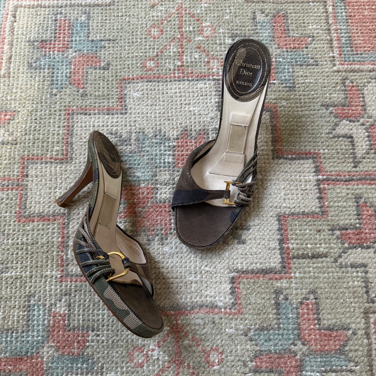S/S2001 Galliano Dior Camo Lizard Mules - US 5-5.5