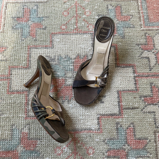 S/S2001 Galliano Dior Camo Logo Mules - US 5-5.5