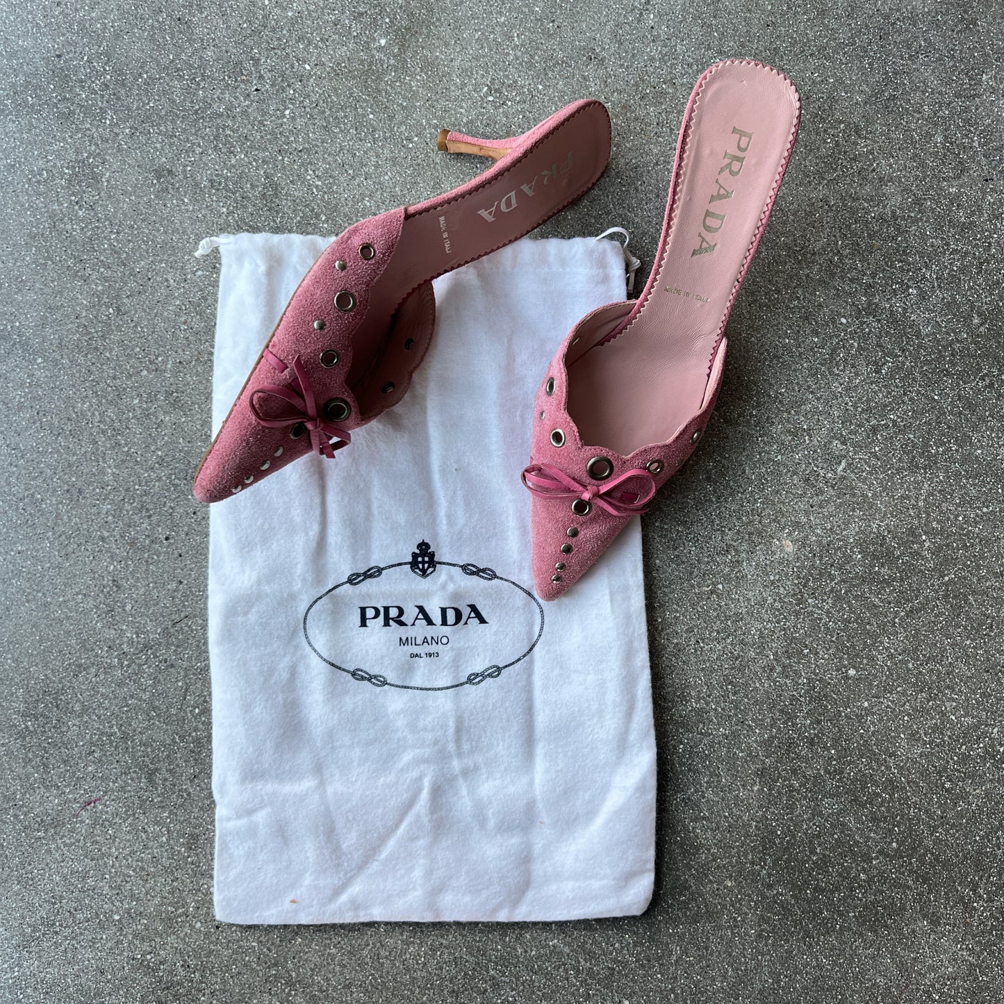 Vintage Prada suede grommet mules - 6.5