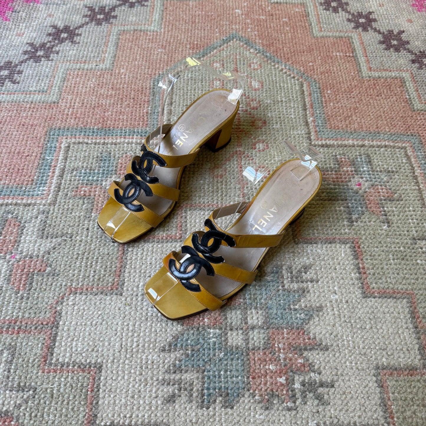 Spring 1995 Chanel Yellow Logo Sandals - US 6.5