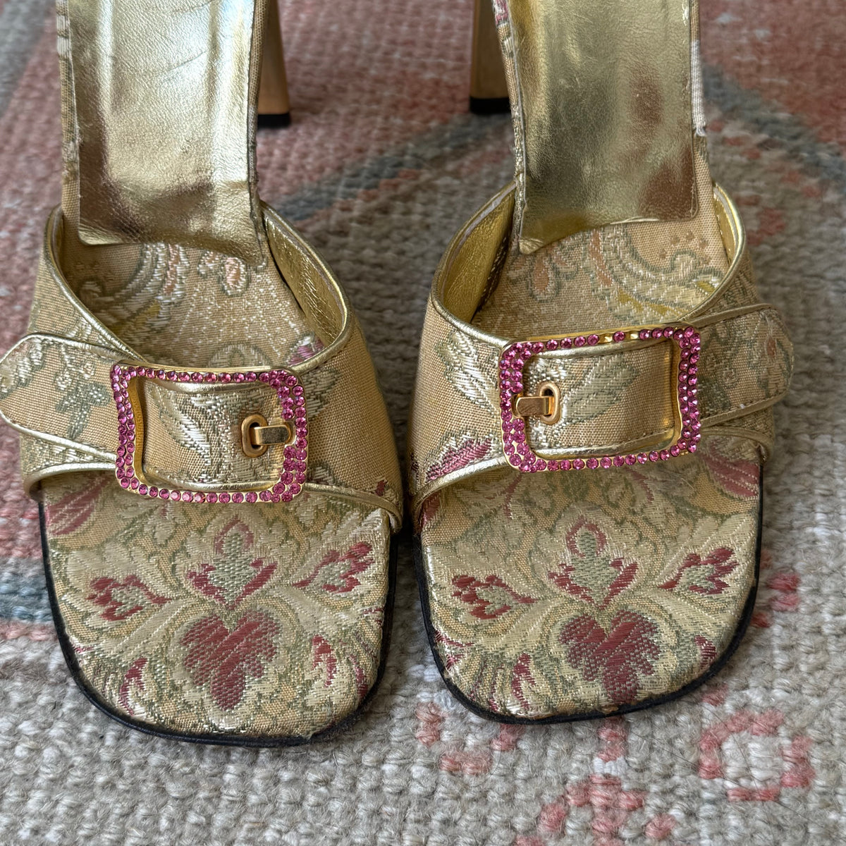 Y2K Gold Jacquard Casadei Mules - US 6.5