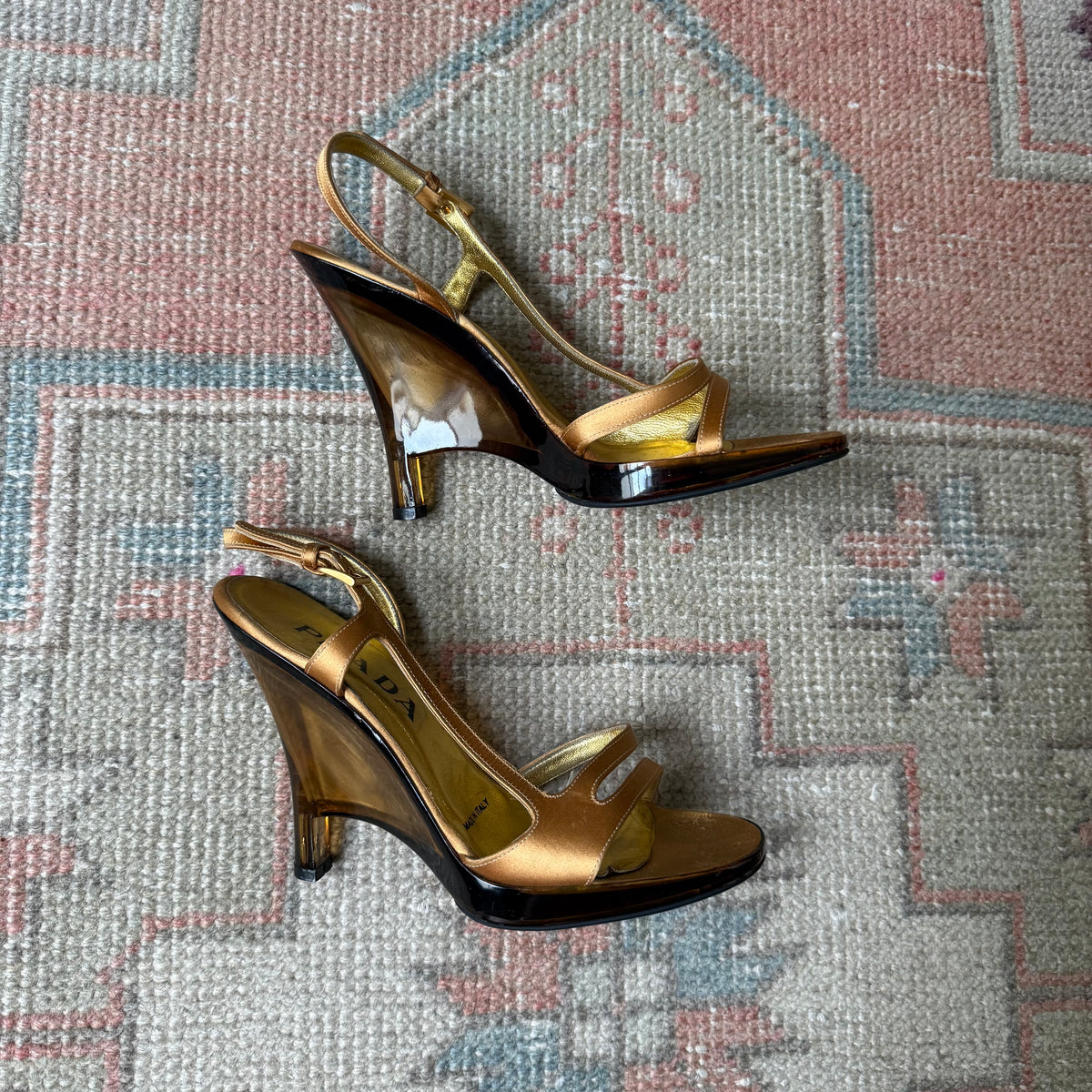 S/S1998 Prada Gold Lucite Wedges - US 7