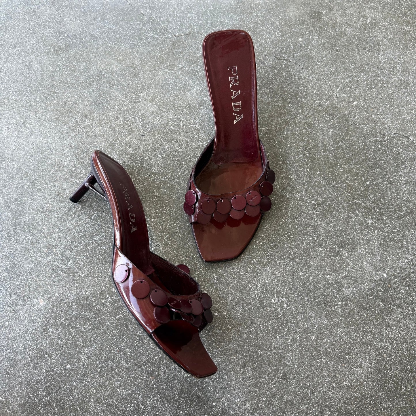 S/S2000 Prada Burgundy Pailette Mules - US 8