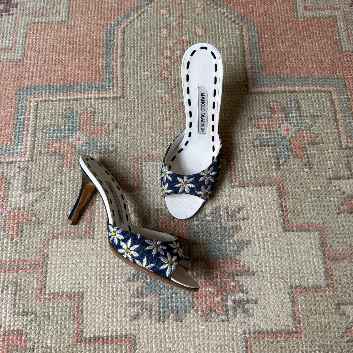 Y2K Denim Manolo Blahnik Daisy Mules - US 6.5