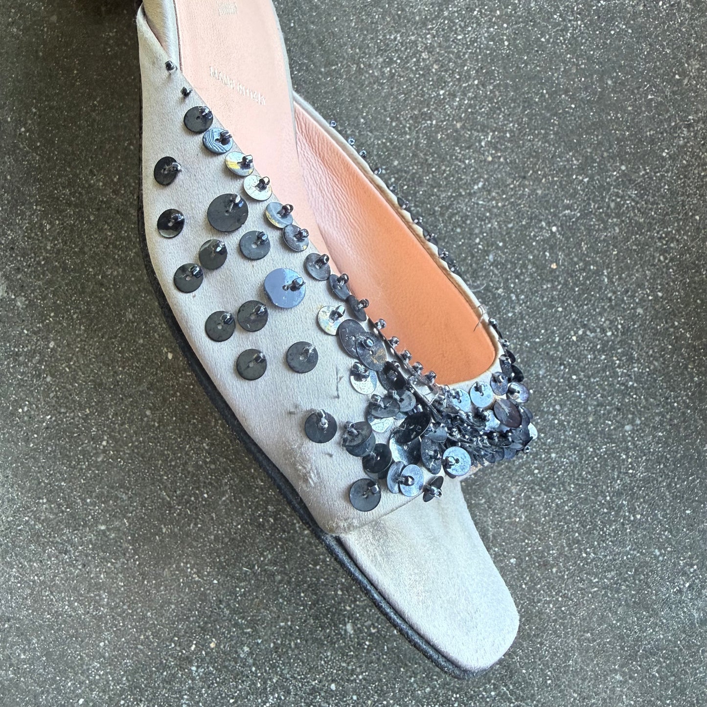 S/S1999 Prada Silk Satin Sequin Mules - US 7.5