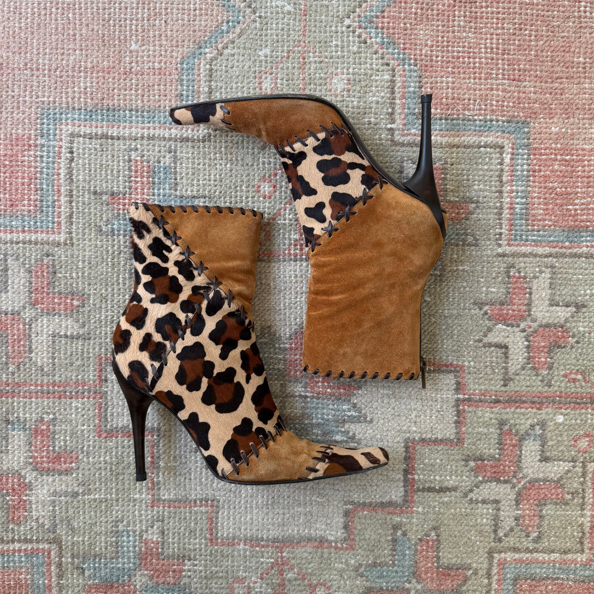 Y2K Casadei Patchwork Animal Print Ankle Boots - US 6
