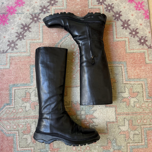 F/W2002 Prada Black Lug Sole Leather Boots - US 10.5