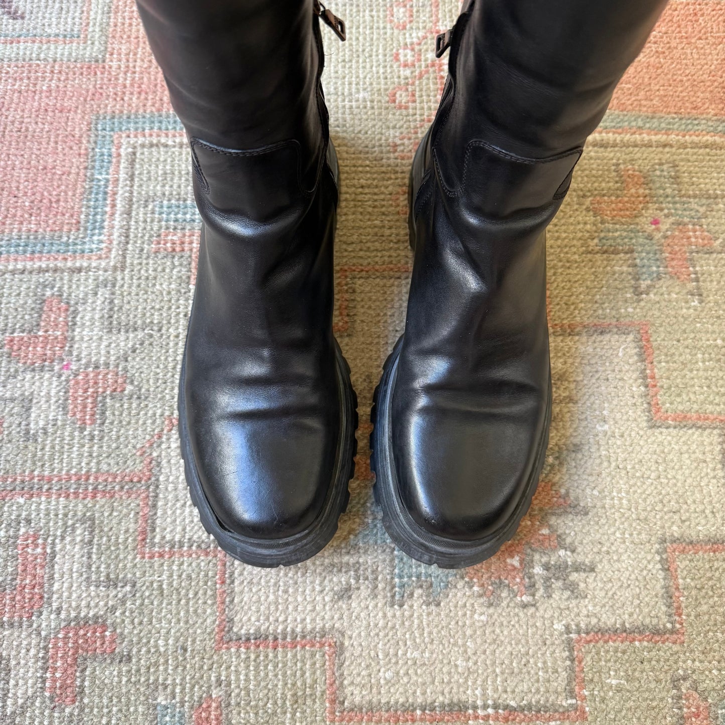 F/W2002 Prada Black Lug Sole Leather Boots - US 10.5