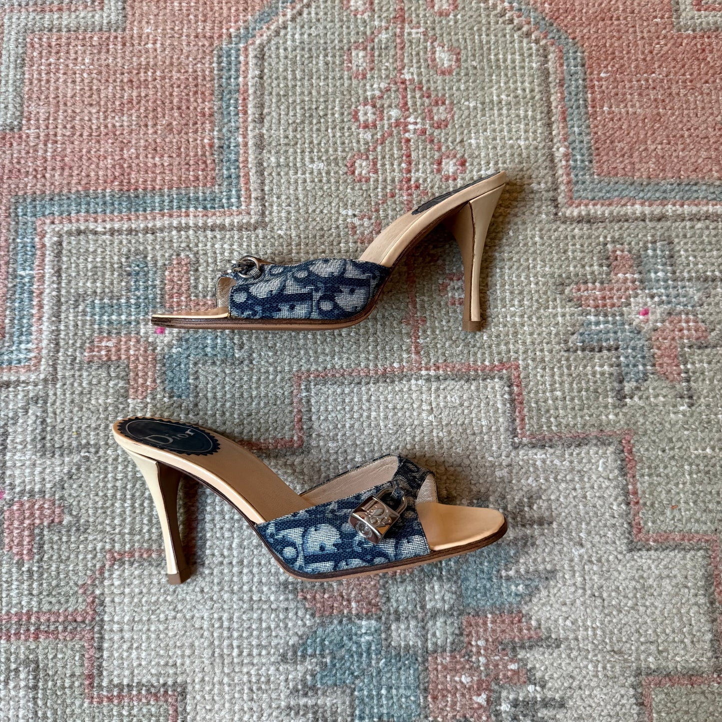 S/S2004 Galliano Dior Blue Lock & Key Mules - US 6.5