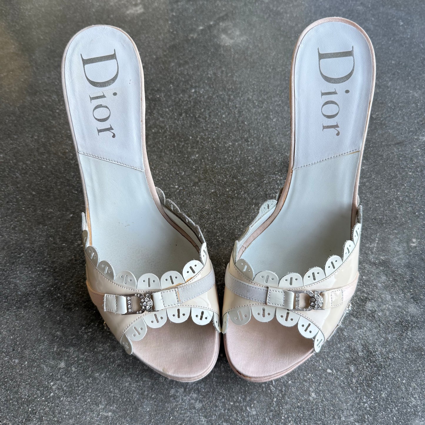 S/S2004 Galliano Dior Patent Leather Scallop Mules - US 9.5