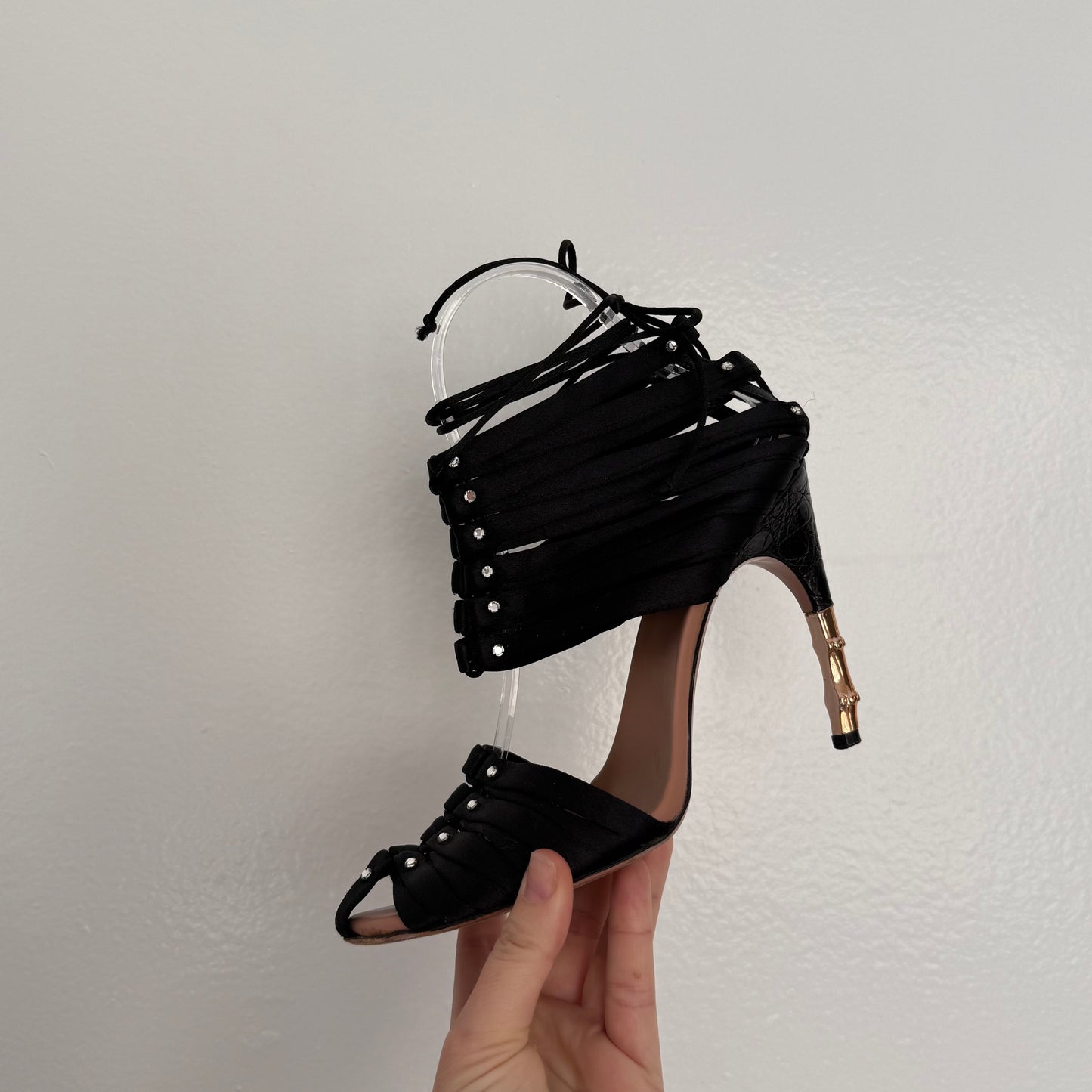 S/S2004 Tom Ford Gucci Crystal Satin Bamboo Heels - US 7