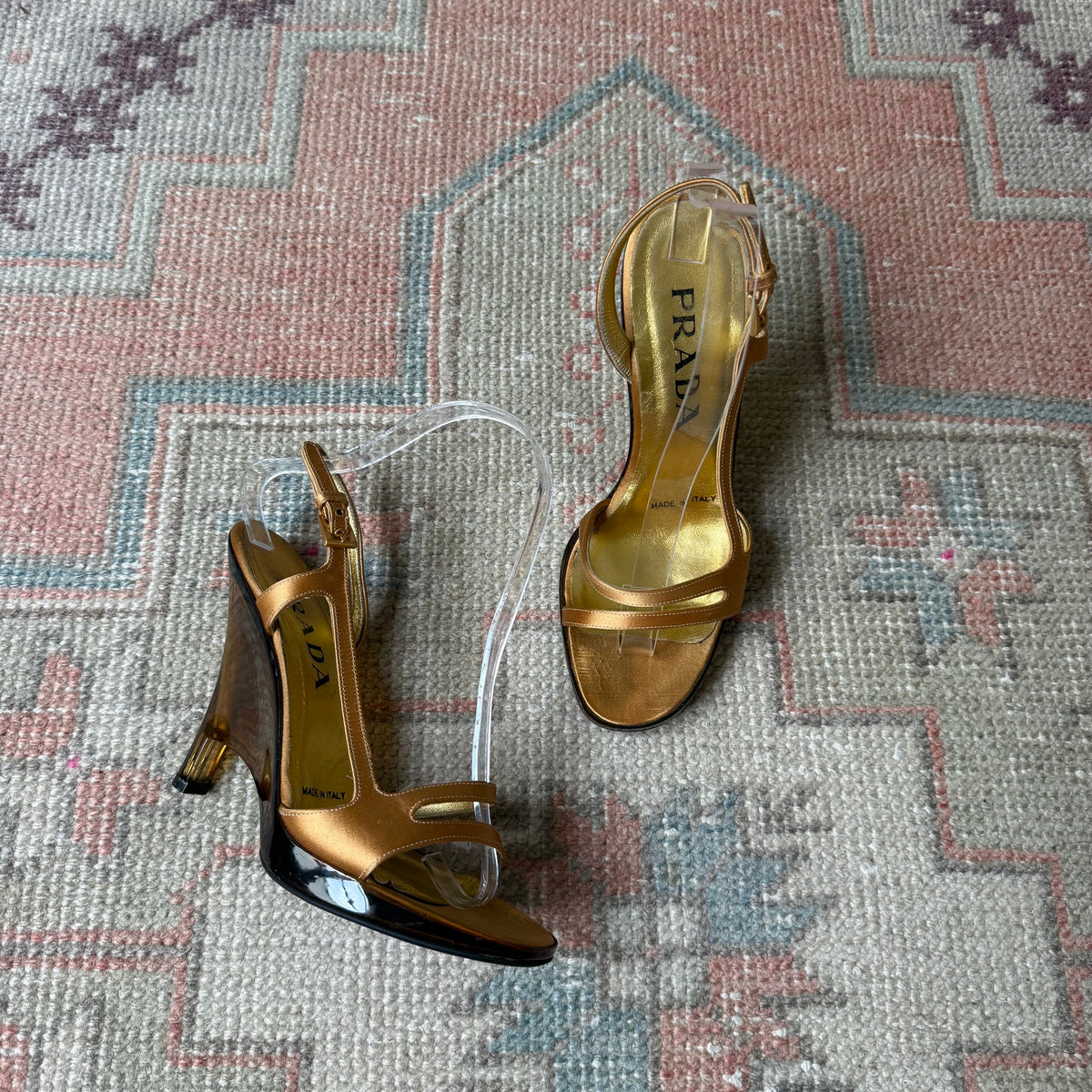S/S1998 Prada Gold Lucite Wedges - US 7