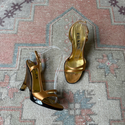 S/S1998 Prada Gold Lucite Wedges - US 7