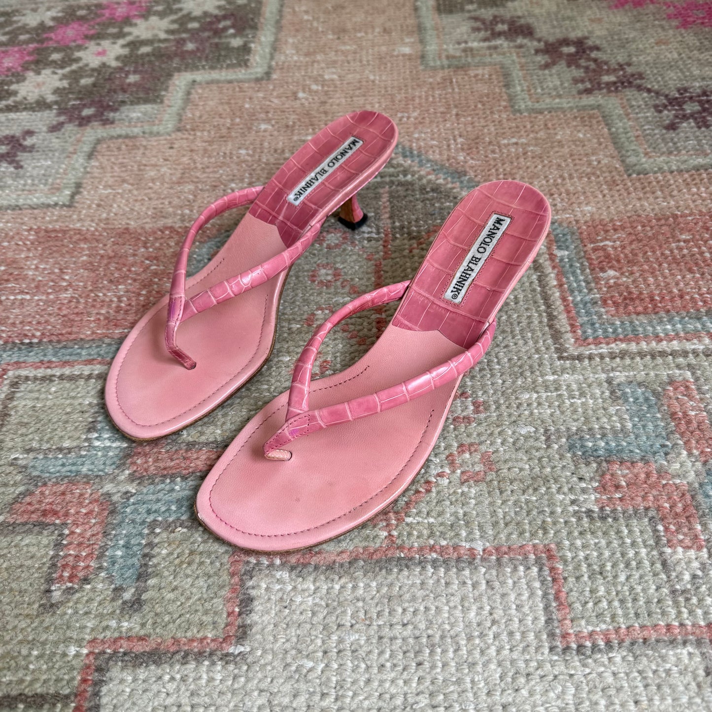 Y2K Pink Manolo Blahnik Thong Heels - US 6