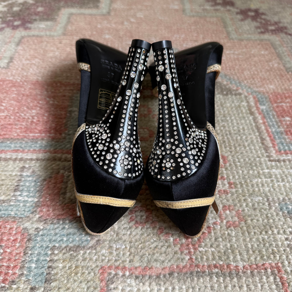 Y2K Prada Silk Satin Crystal Heels - US 7